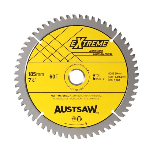 Austsaw 185mm Aluminium Blade Triple Chip, 20/16mm Bore, 60T