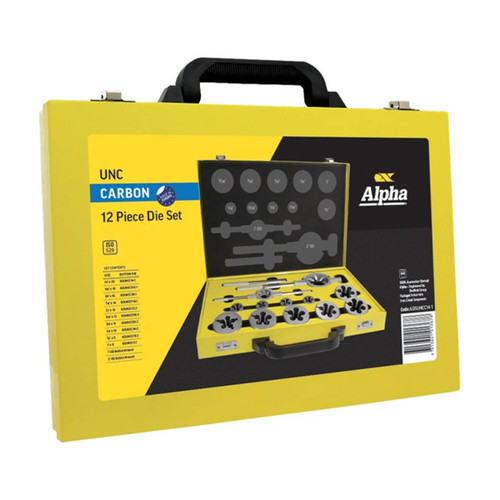 Alpha Die Set UNC Coarse Carbon 1/4-1" 12 Pce Metal Box