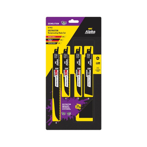 Alpha Demolition Destructor Reciprocating Saw Blade Set With Bonus Pouch 8pce