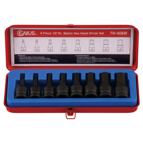 Genius 5-19mm 1/2 Dr Inhex Impact Socket Set Metric 8pce