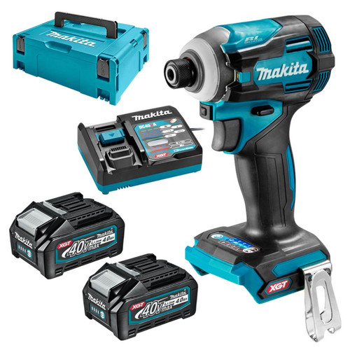 Makita 40V MAX BRUSHLESS Impact Driver - Includes 2 x 4.0Ah Batteries. Single Port Rapid Charger & Makpac Case Type 2