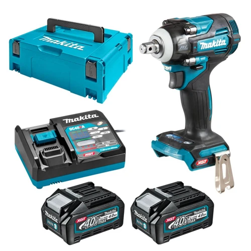 Makita 40V Max Brushless 1/2” Impact Wrench - Includes 2 x 4.0Ah Batteries. Single Port Rapid Charger & Makpac Case Type 2