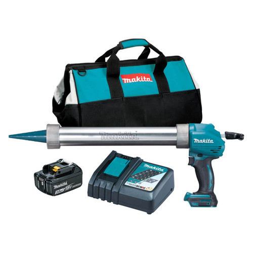 Makita 18V 600ml Caulking Gun - Includes 1x 3.0Ah Battery. Rapid Charger & Tote Carry Bag