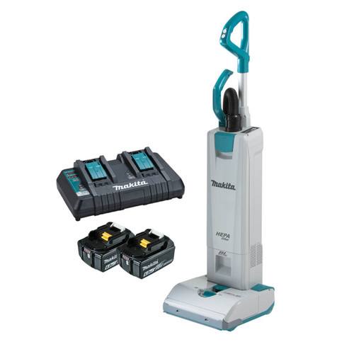 Makita 18Vx2 BRUSHLESS Upright Vacuum Kit - Includes 2 x 6.0Ah Batteries. Dual Port Rapid Charger