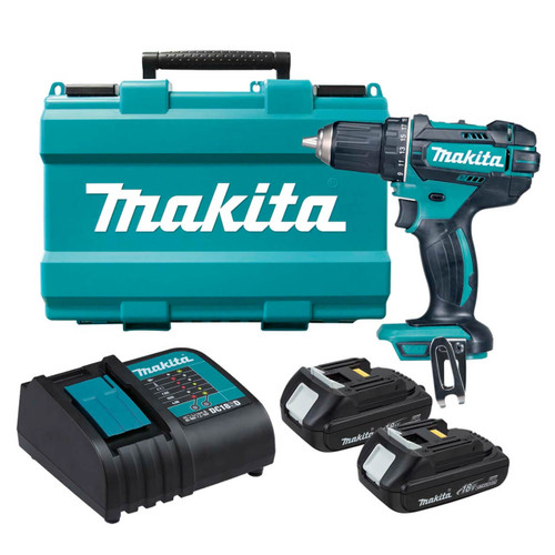 Makita 18V Driver Drill Kit - Includes 2 x 1.5Ah Batteries. Charger & Carry Case