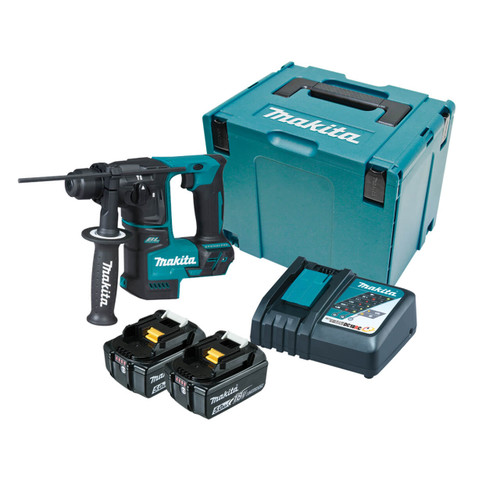 Makita 18V COMPACT BRUSHLESS 18mm Rotary Hammer Kit - Includes 2 x 5.0Ah Batteries. Rapid Charger & Carry Case