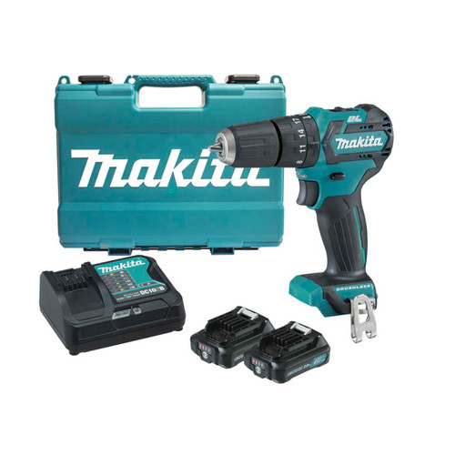 Makita 12V Max BRUSHLESS Hammer Driver Drill Kit - Includes 2 x 2.0Ah Batteries. Rapid Charger & Case