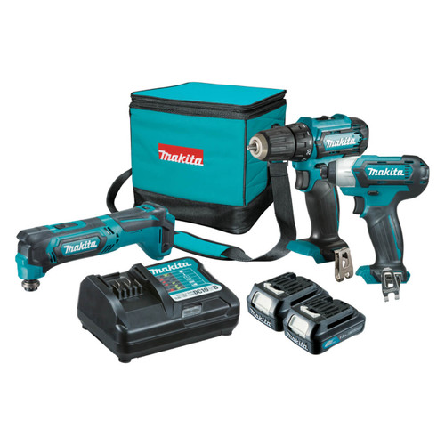Makita 3 Piece Combo Kit - DF333DZ. TD110DZ. TM30DZ. 2 x BL1016. DC10WD. Bag 831274-0