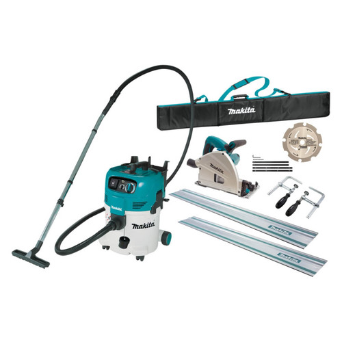 Makita 165mm (7”) Plunge Cut Circular Saw Kit (SP6000JTX2) & 30L Wet/Dry M-Class Vacuum (VC3012MX1) Combo