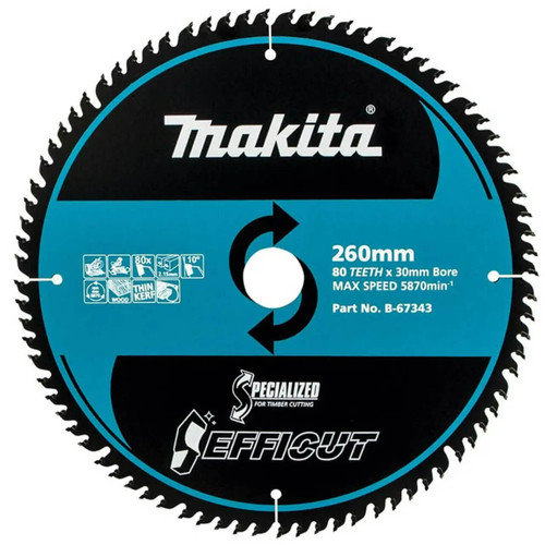 Makita Efficut 260mm x 25.4mm x 80T TCT Wood Saw Blade - Mitre Saw