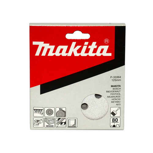 Makita Sanding Disc Hook & Loop White 125mm / 80# Punched - (10pk)