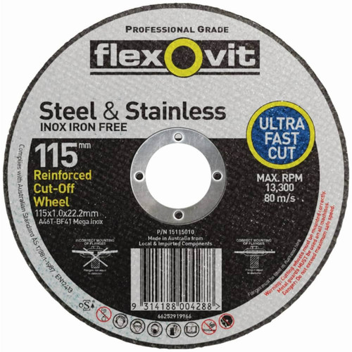Flexovit A46TBF41 Mega Inox 115x1x22 Cutting Disc