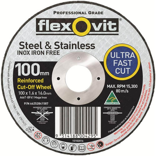 Flexovit A46TBF41 Mega Inox 100x1.6x16 Cutting Disc