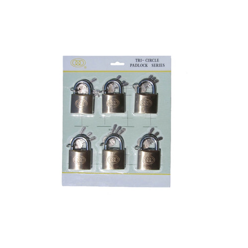 Mako 32mm Brass Tri Circle Padlocks 6pk