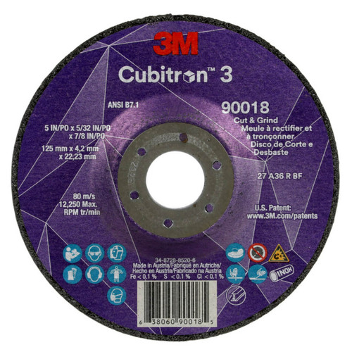 3M Cubitron 3 125x4.2x22 36+ Cut & Grind Wheel