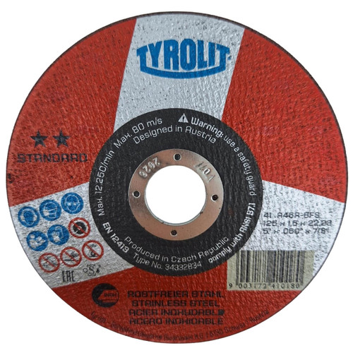 Tyrolit A46R 125x1.6x22 Inox Standard Cutting Disc 25/box