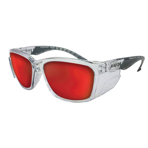 Rayzr Clear Frame Red Mirror Lens Polarised Safety Glasses