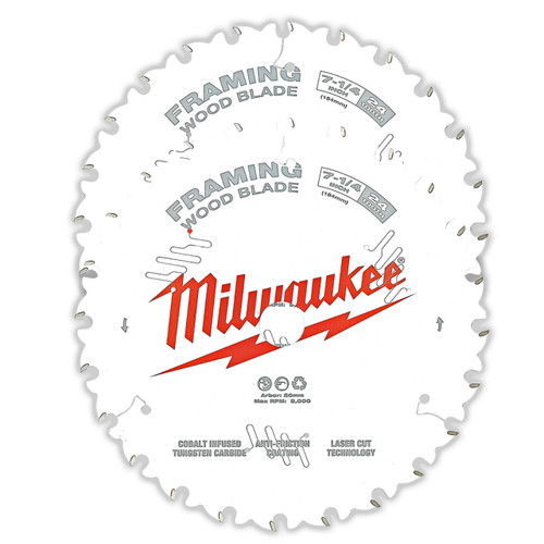 Milwaukee 184mm (7-1/4") 24T Wood Circular Saw Blade Framing 2pk