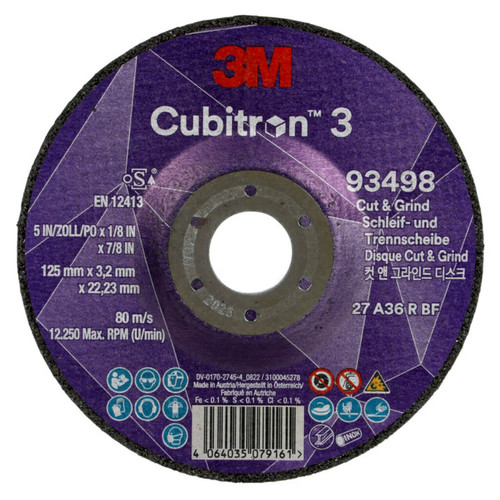 3M Cubitron 3 125x3.2x22 36+ Cut & Grind Wheel 10/box