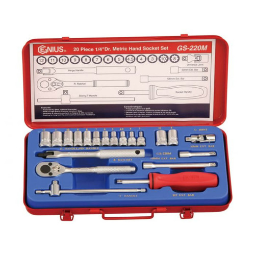 Genius 1/4 Dr 3-12mm C/V Hand Socket Set Metric 20pce