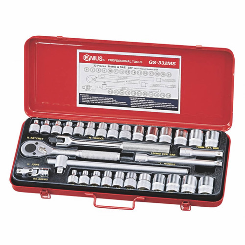 Genius 3/8 Dr 6-21mm & 1/4-7/8 C/V Hand Socket Set Metric & Imperial 32pce