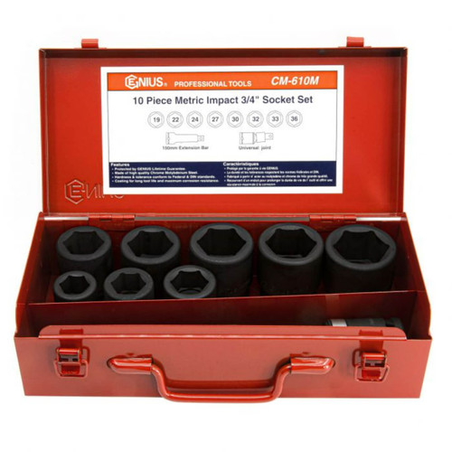 Genius 3/4 Dr 19-36mm C/M Std Impact Socket Set Metric 10pce
