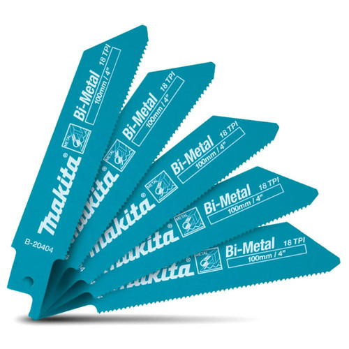 Makita B-20404 5-Pack 100mm 18TPI Bi-Metal Reciprocating Blades for Metal