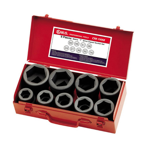 Genuis 1” Dr 24-50mm C/M Std Impact Socket Set Metric 9pce