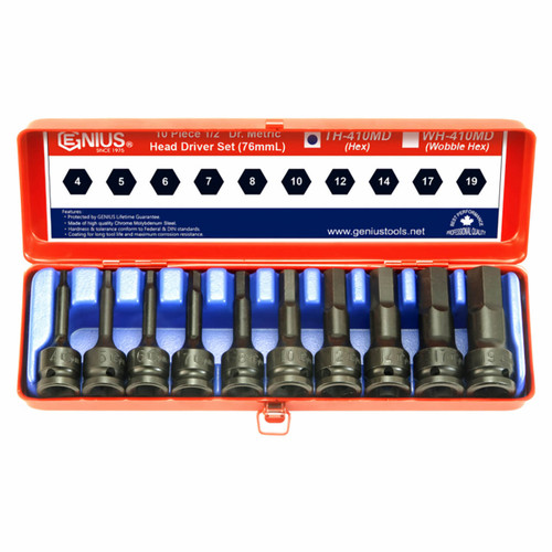 Genius 4-19mm 1/2 Dr Inhex Impact Bit Socket Set Metric 10pce
