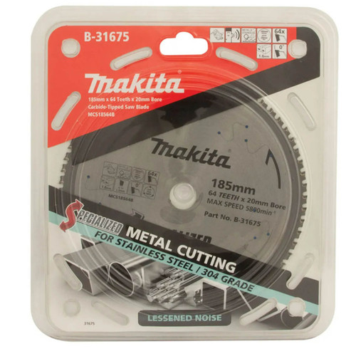 Makita Stainless Steel TCT Saw Blade 185mm x 20mm x 64T - CERMET