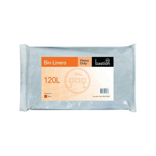 Bastion 120 Litre Heavy Duty Bin Liners, Black 25pk Bastion 120 Litre Heavy Duty Bin Liners, Black 25pk
