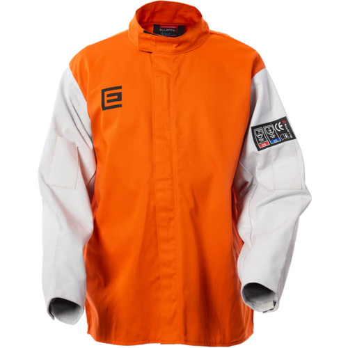 Elliotts Proban Welders Jacket Orange/ Leather Sleeves Small