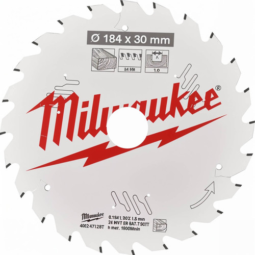 Milwaukee 184mm (7-1/4") 24T Framing Circular Saw Blade With 30mm Arbor