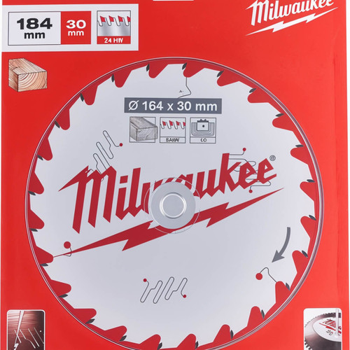 Milwaukee 184mm (7-1/4") 24T Framing Circular Saw Blade With 30mm Arbor