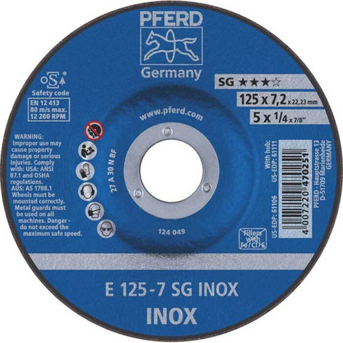 Pferd A30N Premium SG-Inox 125x7x22 Grinding Disc 10/box