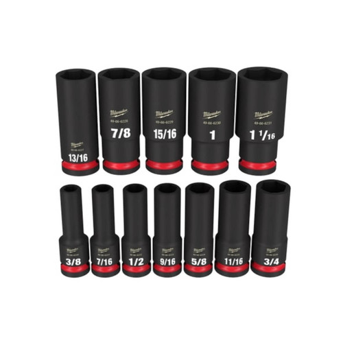 Milwaukee Shockwave 3/8-1-1/16 1/2 Dr 6pt Deep Impact Socket Set Imperial 12pce