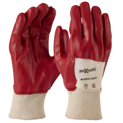 Maxisafe Red PVC Single Dipped Knit Wrist Gloves 26cm