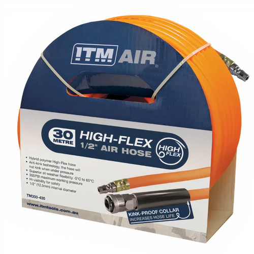 ITM Air Hose 12.5mm X 30m Hybrid Polymer Air Hose With Nitto Style Fittings