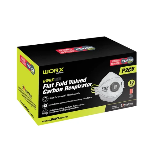 Force360 P2V Flat Fold Carbon Disposable Respirator 10/box