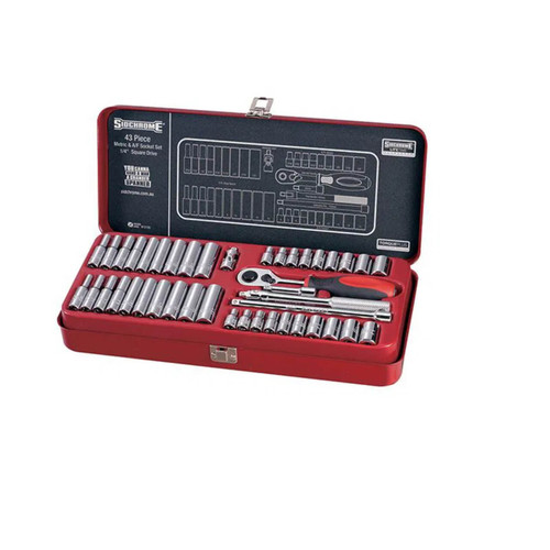 Sidchrome 1/4 Dr Socket Set Metric & Imperial 43pce