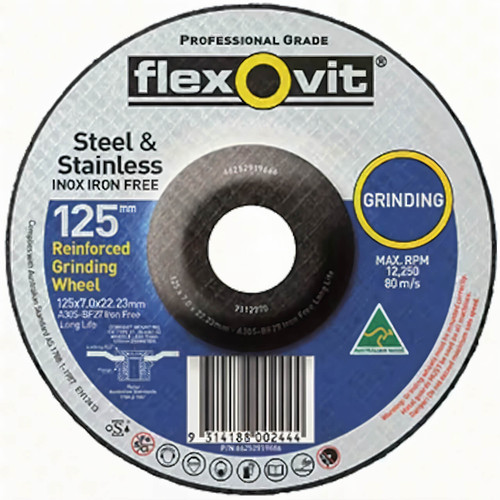 Flexovit A30QBF27 125x7x22 Inox Iron Free Grinding Disc 10/box