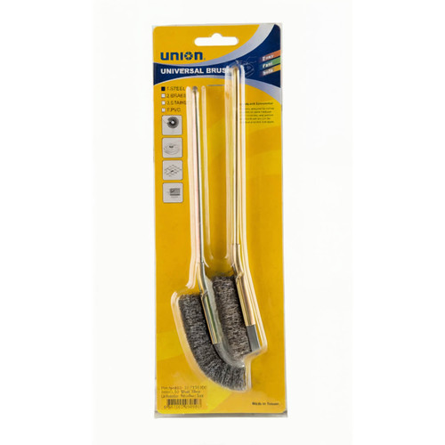 Union Hand Brush Set 2 Piece 0.2mm Carbon Steel Wire - Straight and Curved Brushes