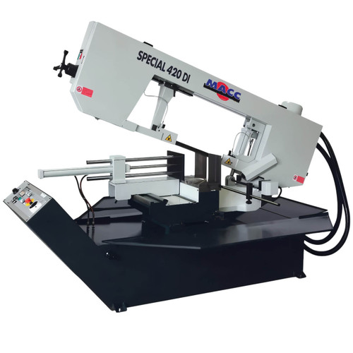 Macc Bandsaw Semi Auto 400mm Cap Swivel Head Dual Mitre 22-73MPM Variable Speed,415V 3PH