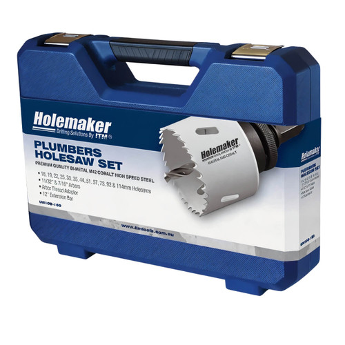 Holemaker Cobalt Holesaw Set Plumbers Set 16, 19, 22, 25, 30, 35, 44, 51, 57, 73, 92, 114Mm Plus Arbors
