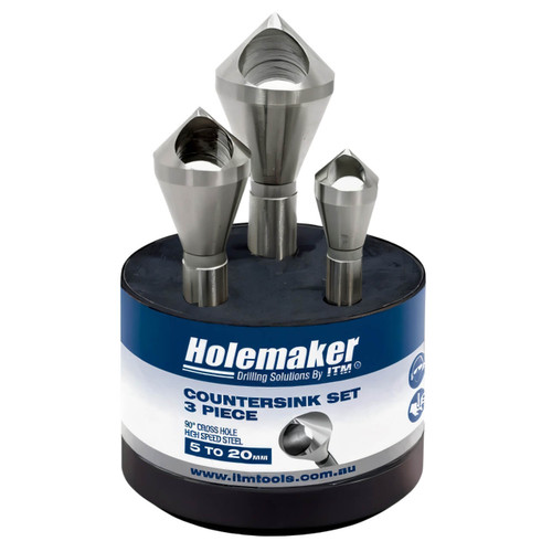 Holemaker Cross Hole Countersink Set, 90 Degree, 3pc
