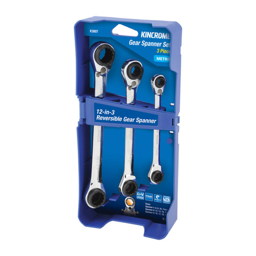 Kincrome Double Ring 12-in-3 Gear Spanner Set 3pce