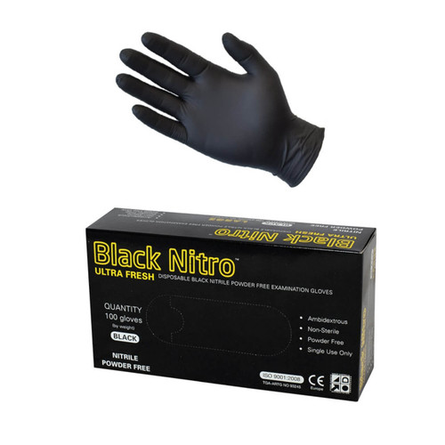 Ultra Fresh Black Nitro Nitrile Disposable Gloves Industrial Powder Free Box 100