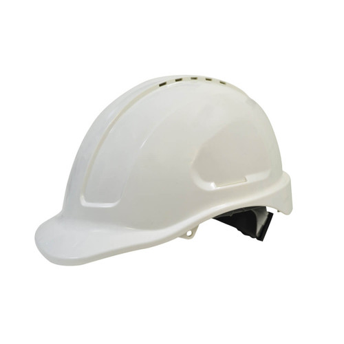 Maxiguard Long Peak White Vented Hard Hat, ratchet harness