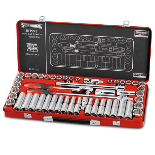 Sidchrome 1/2 Dr Socket Set Metric & Imperial 51pce