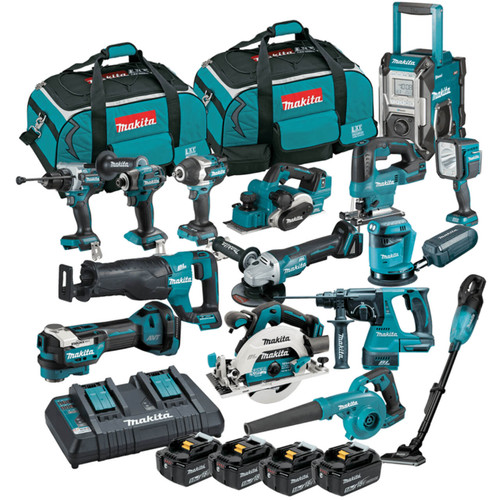Makita 15 Piece BRUSHLESS Combo Kit - DHP486Z, DTD173Z, DGA508Z, DHR242Z, DHS680Z, DJR187Z, DTM52ZX3, DTW700Z, DBO180Z*,DCL283ZBX1, DJV184Z, DKP181Z, DUB185Z*, MR002GZ, DML812, 4 x BL1850B, DC18RD, & 2 x Bag (199936-9)